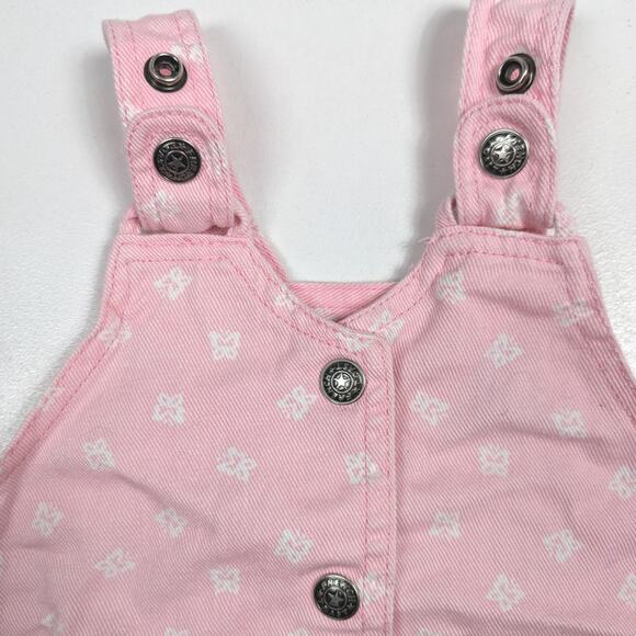 Vtg French Toast Jumper Dress Girls Sz 24m Pink Denim Butterfly 90s - Picture 2 of 7